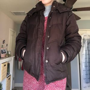 brown puff coat.  detachable hood!!